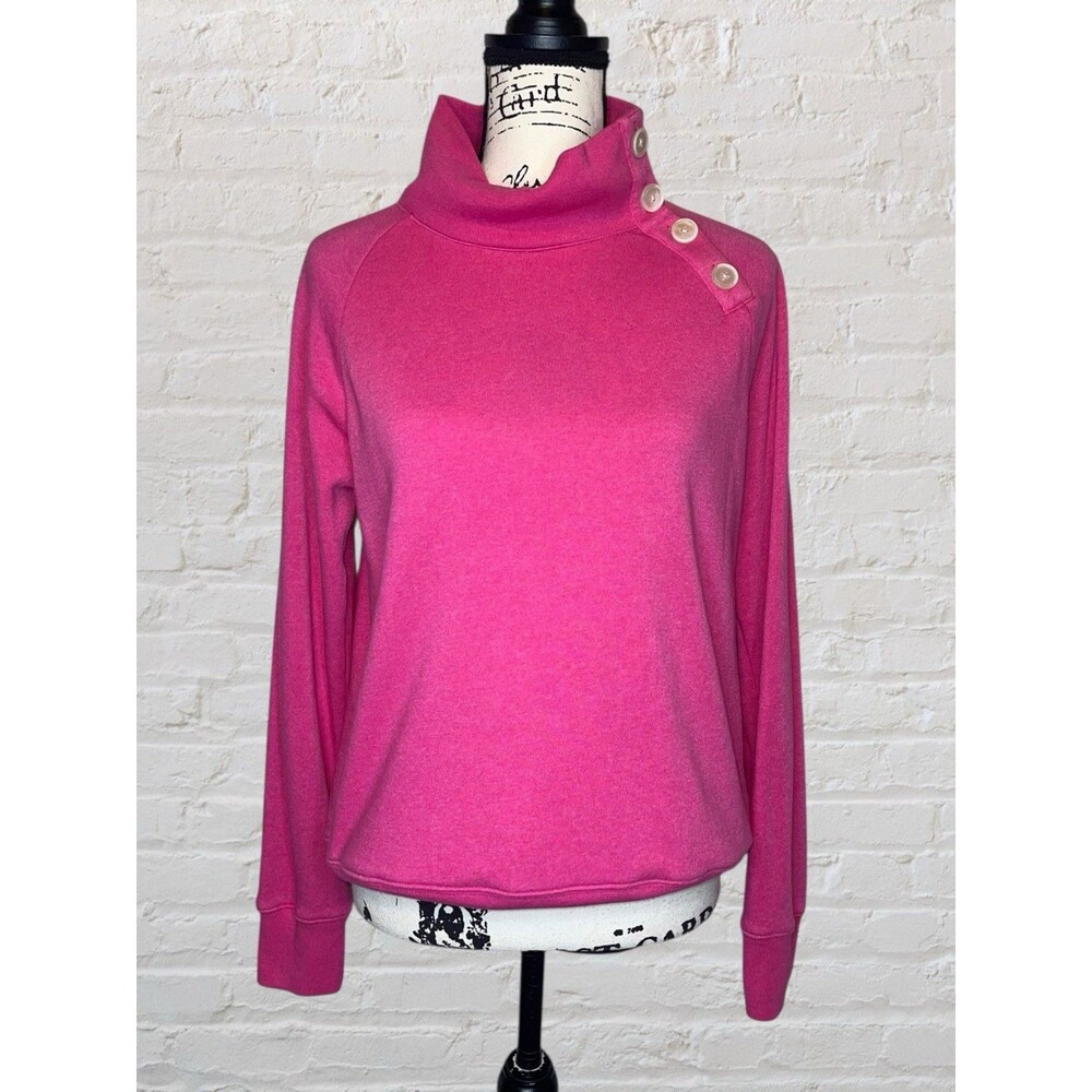J.Crew Wide Button Collar Sweatshirt Women MED Cloudspun Fleece Pink Barbie Soft